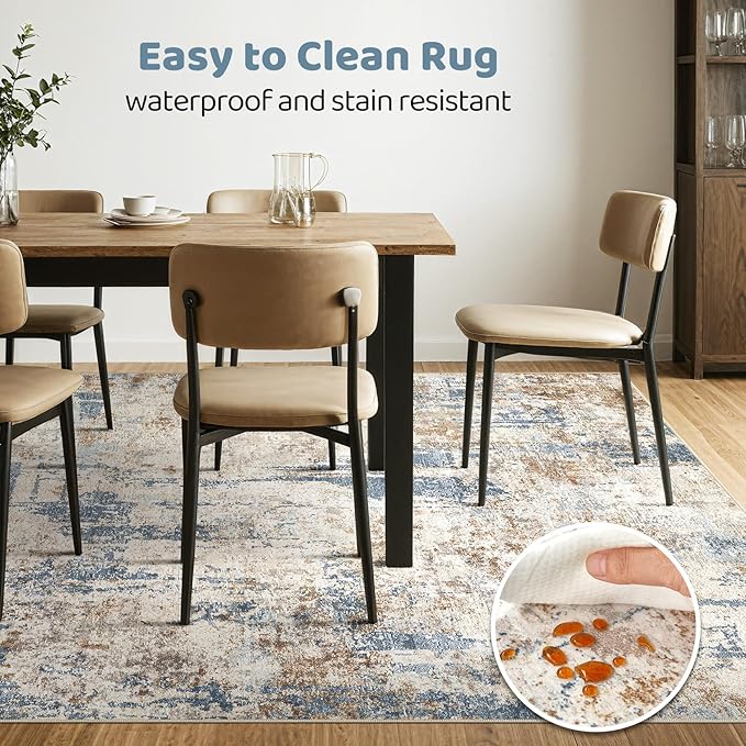 4x6 Rug Washable Area Rugs: Abstract Modern Soft Stain Resistant Indoor Floor Accent Non Slip Carpet for Living Room Entryway Kitchen Bedroom Nursery Office Bedside Home House Decor- Tan
