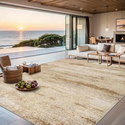 Area Rugs Living Room Rug - 5x7 Washable Modern Abstract Soft Neutral Non-Slip Carpet Large Indoor Floor Stain Resistant Thin Carpets for Bedroom Dining Room Farmhouse Nursery Home Office Beige