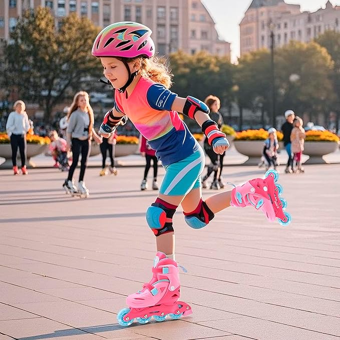 2PM SPORTS Inline Skates with Light Up Wheels, Roller Skates Blades for Boys Girls Kids Ages 5-8 8-12 4-6 6-12, Size Adjustable Beginner Blades Roller Skates