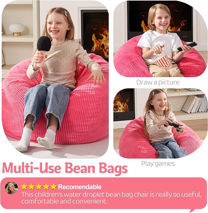 Homguava 2FT Bean Bag Chair,Teardrop Bean Bags Small Beanbag Chair with Memory Foam Filled and Ultra Soft Corduroy Cover for Living Room, Bedroom (Small,Pink)