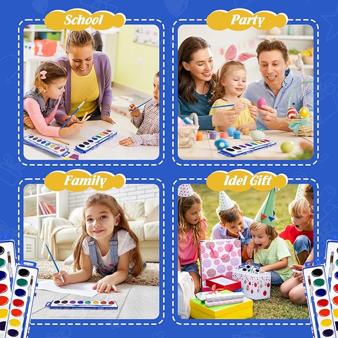 FUMILE Watercolor Paint Set Bulk,5 Pack,8 Colors Watercolors Paint with Paintbrush.Washable Watercolor Paint Set Kids for Parties,Birthday Party Favor,valentines for kids classroom.