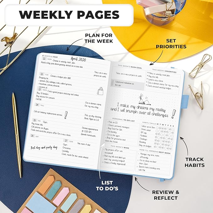 Clever Fox Planner Premium Edition – Undated Luxurious Weekly & Monthly Planner to Increase Productivity and Hit Your Goals – Organizer – Start Anytime, A5, Lasts 1 Year, Light Blue (Weekly)