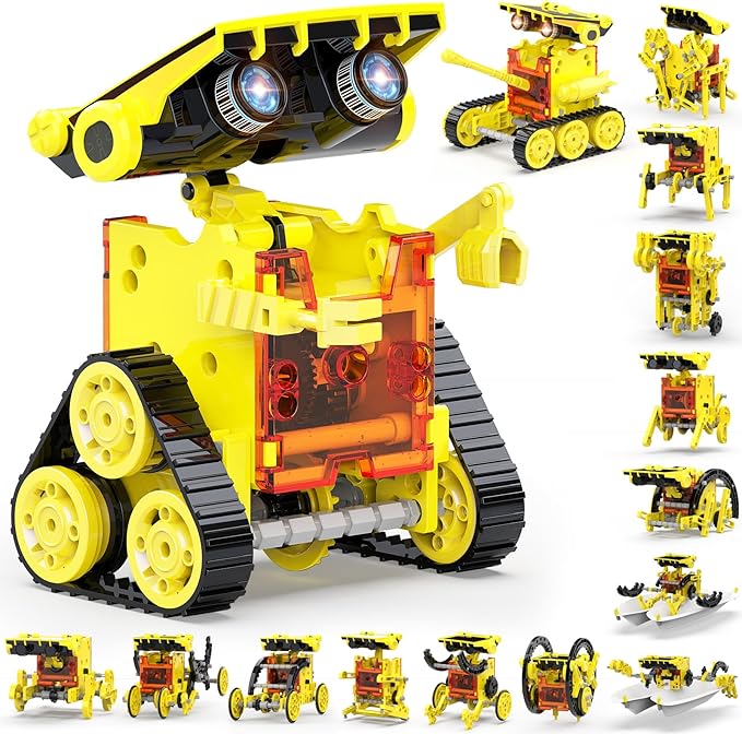 30-in-1 STEM Solar Robot Kit Toys, 243 Pieces Educational Building Science Experiment Kit for Kids Aged 8-12, Birthday Gifts Kids Aged 8 9 10 11 12 13 Years Old(Yellow)