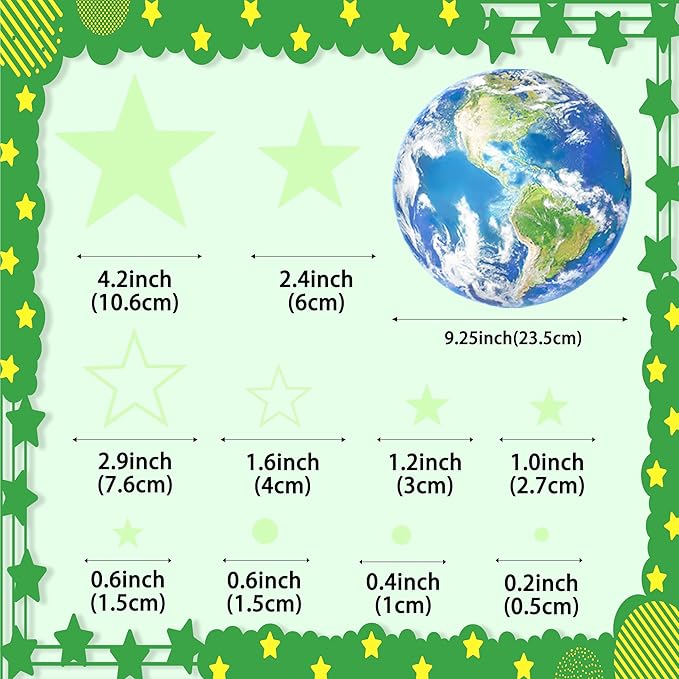965 PCS Glow in The Dark Stars and Earth for Ceiling, Luminous Stars and Planet Wall Decals, Kids Room Decor, Glowing Galaxy Wall Stickers for Nursery Decorations (Green)