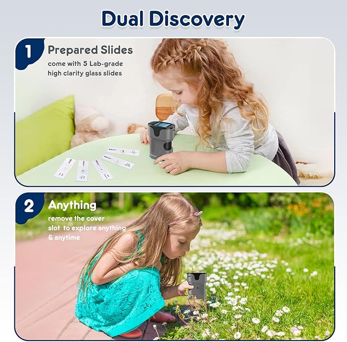 1000X Handheld Microscope for Kids 4K 2.0" Screen Rechargeable Mini Pocket Digital Microscopes w/Slides Kit Portable Edu Gift Age 4-6 8-12 Children Students (Grey)