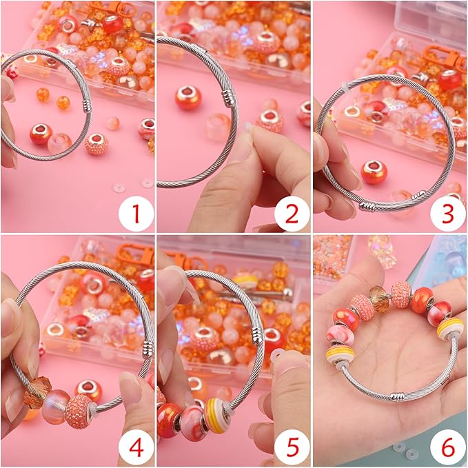 630pcs Beads for Bracelets Making Kit, European Large Hole Beads for Pens, 8mm Round Glass Beads with Charms Spacer Beads for DIY Bracelet Necklace Earring Jewelry Making (Lake Blue)
