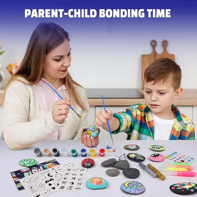 EPUMP Rock Painting Kit for Kids – Glow-in-The-Dark Arts & Crafts Set for Boys & Girls Ages 6-12, DIY Crafts Creative Painting Toys, Fun Art Supplies for Kids Activities & Birthday Gifts