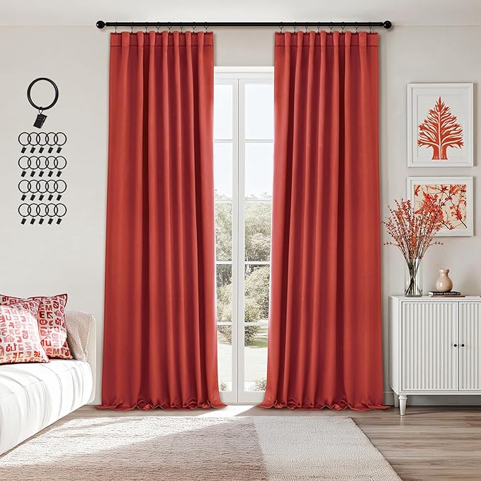 ANRODUO Back Tab Blackout Curtains for Bedroom Living Room, Rod Pocket Pinch Pleated Thermal Insulated Room Darkening Curtains 96 Inches Long 2 Panels, Burnt Orange, 42 x 96 Inch