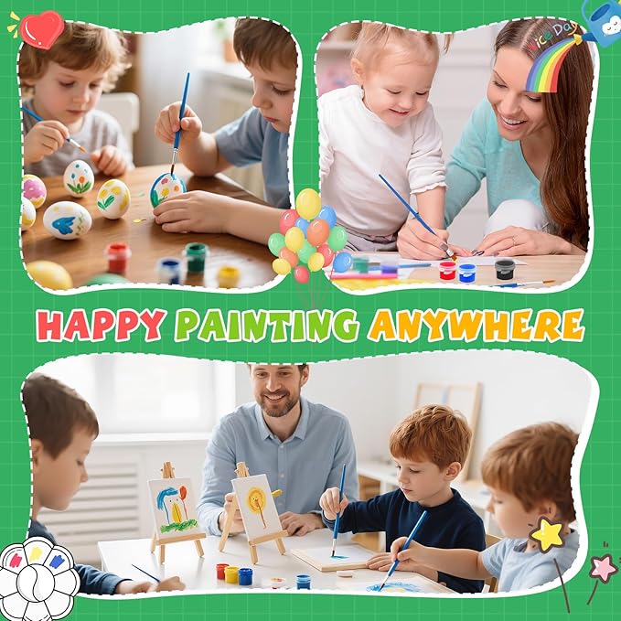 ESRICH 24 Set Mini Acrylic Paint Kit,5in Mini Stretched Canvas with 7.5in Easel,Acrylic Paint Strips,Paint Palettes,Painting Brushes, Small Canvas and Easel Set for Kids Artists Beginner,Gift