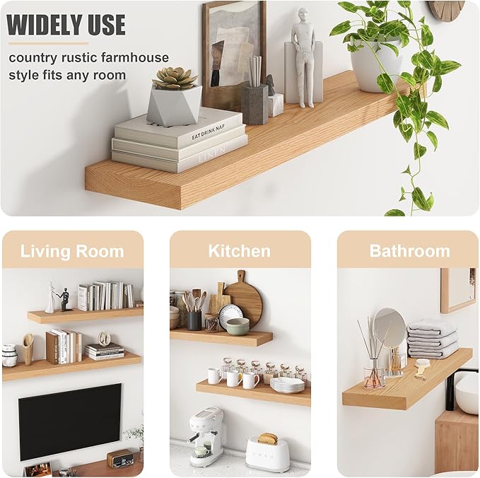 Floating Shelves for Wall, USA-Sourced Oak Wood 36 Inch Long Wall Shelves Set of 2, Natural Wooden Wall Mounted Picture Ledge Shelf, Nursery Book Storage Shelf Kids Bookshelf, Display Shelf