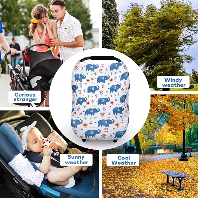 Rquite All-in-1 Car Seat Cover Baby, Carseat Covers for Girl Boy, Stretchy Soft Infant Car Seat Cover, Multi-use Baby Carrier Cover, Car Seat Canopy, Stroller Sun Shade, Nursing Breastfeeding Cover