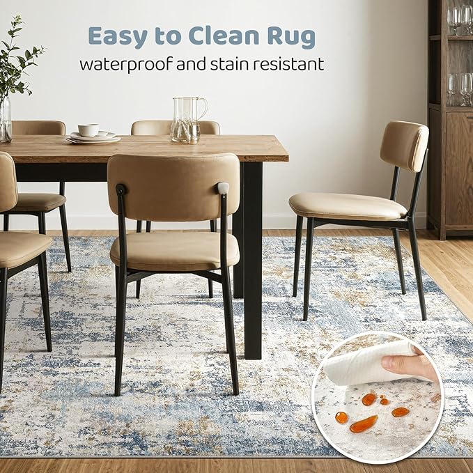 5x7 Area Rugs Washable Rug: Living Room Large Abstract Modern Soft Stain Resistant Indoor Floor Non Slip Accent Carpet for Bedroom Nursery Playroom Dining Room Office Dorm Home- Light Blue