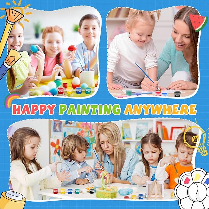 ESRICH 8 Set Mini Acrylic Paint Kit,5in Mini Stretched Canvas with 7.5in Easel,Acrylic Paint Strips,Paint Palettes,Painting Brushes, Small Canvas and Easel Set for Kids Artists Beginner,Gift