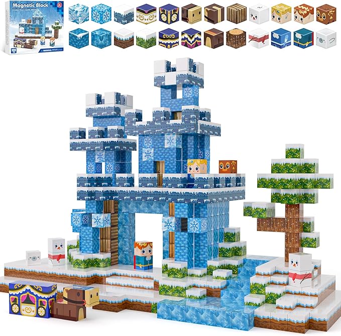 100PCS Magnetic Blocks, Magnet Building Blocks for Kids Age 4-8, Magnetic Cubes Sets for Frozen Princess Castle Build, Magnet Cubes Tiles Toys for Girls Age 3+ Years Old Birthday Gift