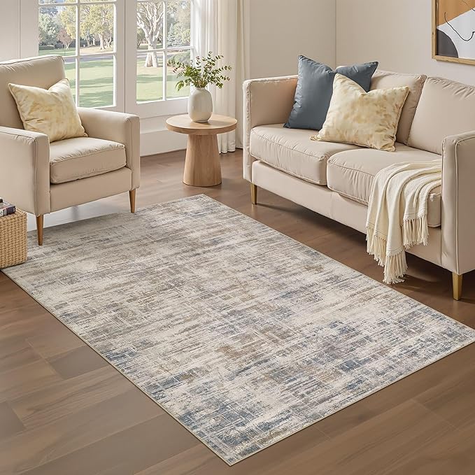 Area Rug for Living Room: 3x5 Washable Neutral Abstract Modern Soft Rugs Non Slip Indoor Floor Stain Resistant Carpet for Bedroom Dining Room Office Nursery - Brown