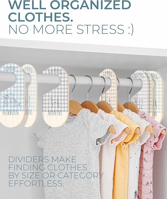 Baby Closet Dividers - Blue Baby Clothes Organizer for Nursery Decor, Storage & Organization - 8 Size Closet Dividers for Hanging Clothes, Gender Neutral Nursery Must Haves & Essentials