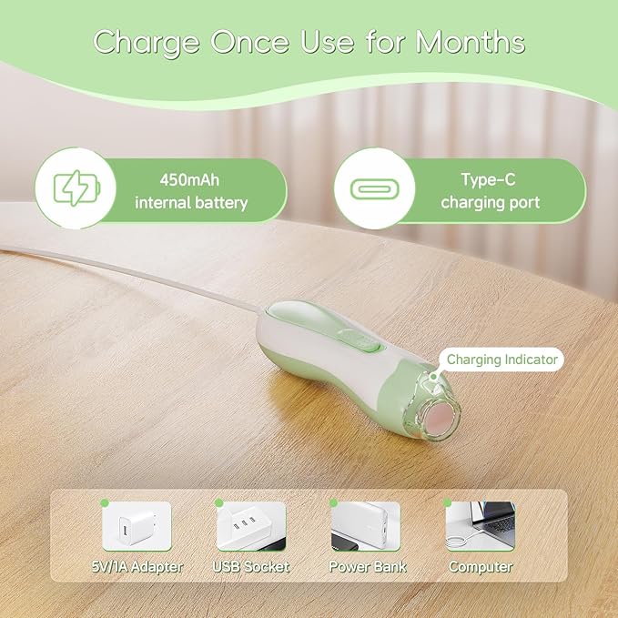 Baby Nail Trimmer Electric, 15 in 1 Baby Nail Clippers for Gentle Nail Care, Rechargeable Baby Nail File Electric with Light &15 Grinding Pads for Infant Toddler, Green