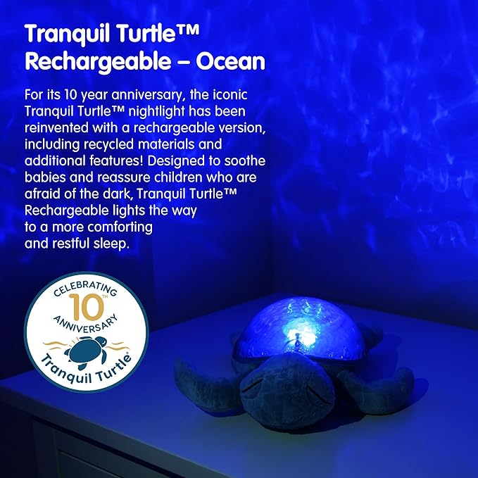 Cloud b Ocean Projector Nightlight with 2 White Noises & 2 Soothing Sounds | Adjustable Settings | Cry Sensor | Tranquil Turtle - Ocean (Rechargeable)