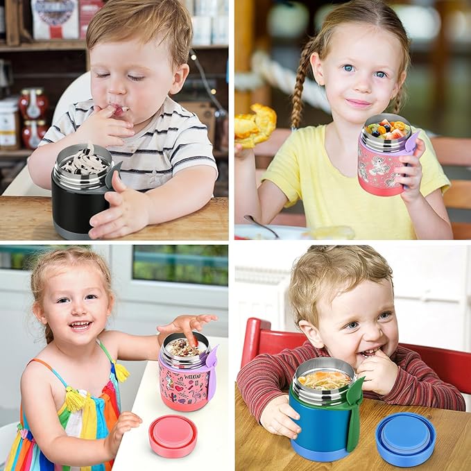 10oz Soup Thermo for Hot Food Kids,Lunch Thermo Kids Food Jar with Spoon Hot Insulated Food Containers,Leak Proof Stainless Steel Wide Mouth Lunch Food Thermo Jar for School(Pink-Flamingo)