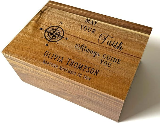 Baptism Keepsake Box - Personalized First Communion Gifts for Boys, Christening Storage for Baby, Unique Baptism Gifts for Girls, Engraved Confirmation Keepsake Box with Name 11 x 8 x 4,75 in