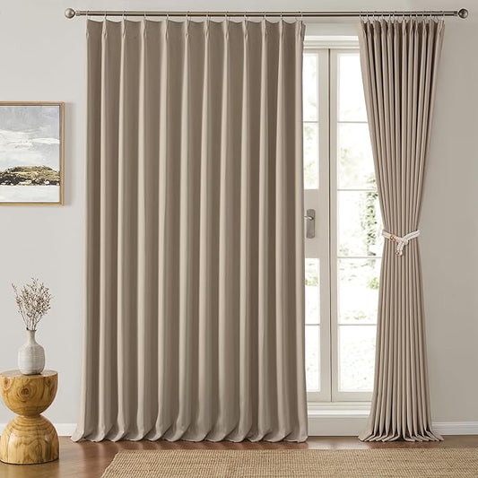 KEQIAOSUOCAI Extra Wide Pinch Pleated Blackout Living Room Bedroom Curtains, Triple Weave Thermal Insulated Window Treatment Light Blocking Panels for Patio/Hall/Porch (Khkai, W80 x L96, Set of 2)