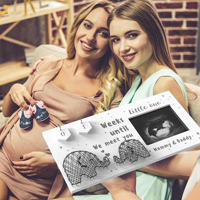 Baby Sonogram Picture Frame w/ Baby Countdown Weeks - Standard 4x3 Ultrasound Photo - Pregnancy Announcements Ideas - Gender Reveal - New Mom Expecting Parents Keepsake