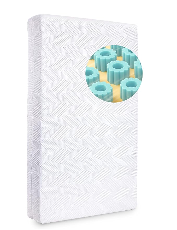 BABELIO Ergonomic Zoning Crib Mattress Dual-Sided Memory Foam Waterproof 6" Thick Toddler Mattress with Zipper Cover, Fits Standard Crib