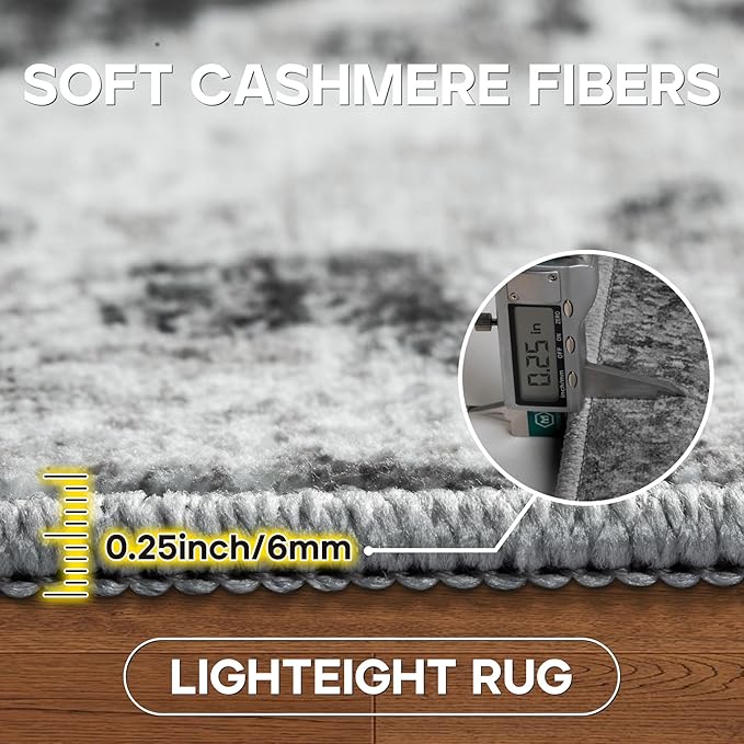 5x7 Area Rugs for Living Room Rug Washable: Modern Rug for Dining Room Bedroom Carpet Non Slip Low Pile 5 by 7 Indoor Abstract Nursery Home Office Black Grey