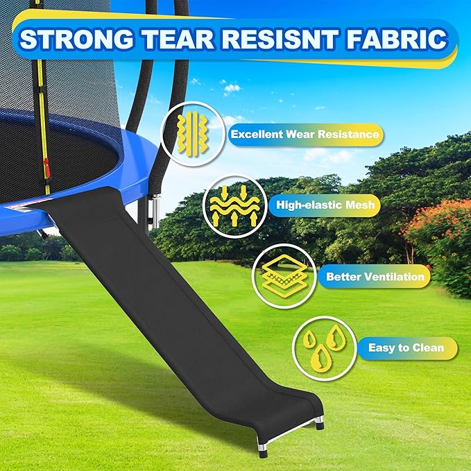 Ergonomic Trampoline Slide with Buffer Region for Children Kids, Outdoor Trampoline Slide Attachment, Heavy Duty Steel, Frame, Easy to Assemble (Silvery)