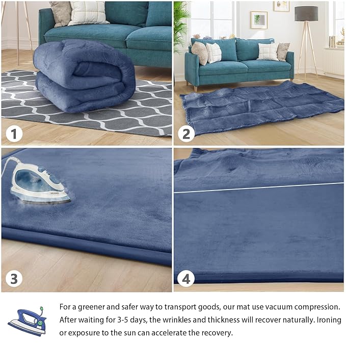 Baby Play Mat for Floor Tummy Time Mat Nursery Rug Muscle Mat Area Rug Playroom Rug Tatami Mat 6'7"x5'11" Memory Foam 1.3" Thick Crawling Mat for Babies,Toddlers, Infants, Kids,Floor Mat(Blue)