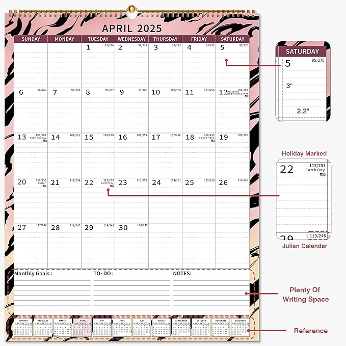 2025 Calendar, Wall Calendar 2025-2026 (17"x22") with Lines, Monthly Calendar from Jan 2025 to Jun 2026, Vertical Large Monthly Family Calendar 2025 for Wall, Calendario 2025