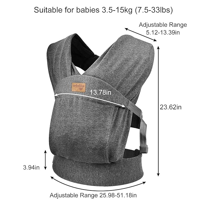 Baby Wraps Carrier Sling, Baby Carrier for Newborns and Toddlers,Skin-Friendly and Soft Front Baby Carrier Wrap Perfect Baby Gifts (Grey, Cotton)