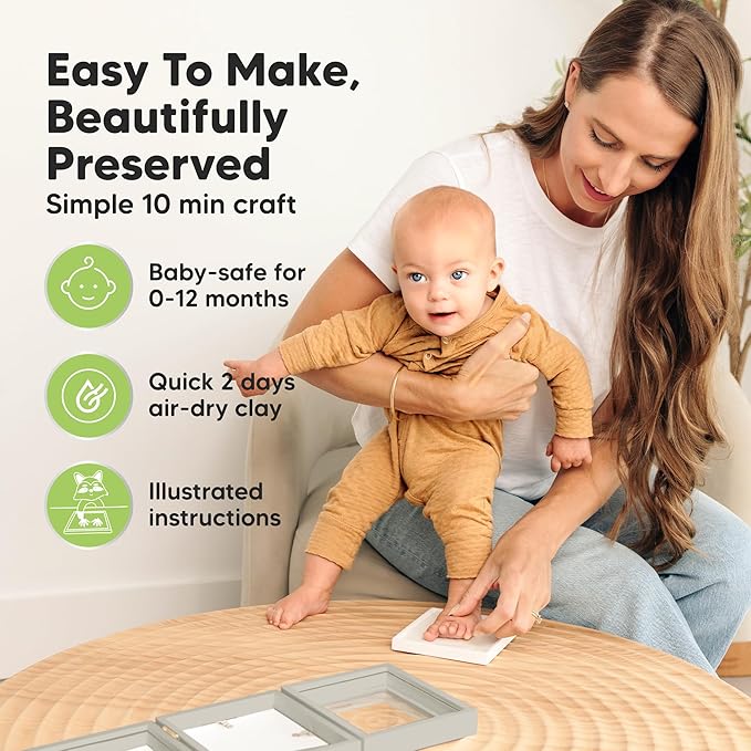 Baby Shower Gifts for Boys, Girls - Baby Hand and Footprint Kit, Newborn Handprint Kit, Keepsake Photo Frame, Nursery Picture Frame, Gender-Neutral Newborn Keepsake Gifts (Cloud Gray)