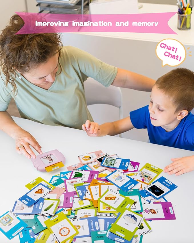 510 Words French Flash Cards for Kids, Toddler Learning Resources Toy, Autism Sensory Toys for Autistic Children Aged 2-4 Pink (French/English/Bilingual)
