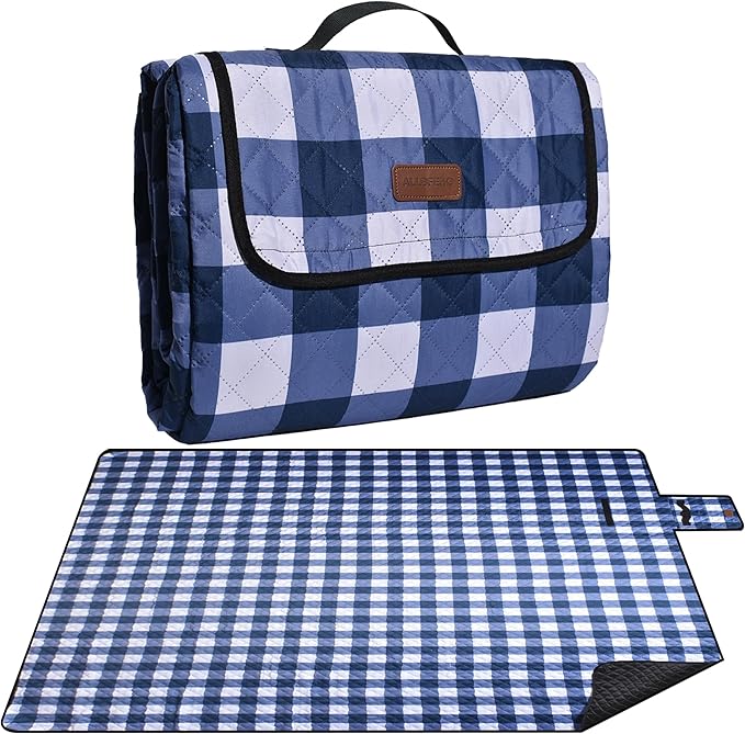 Extra Large Picnic Blanket 80''x 80'' Waterproof Foldable Picnic Mat for Beach, 5-Layer Outdoor Blanket for 6 to 8 Adults,Camping Grass Lawn Park Accessories Couple Park Wedding Registry(Navy Blue)