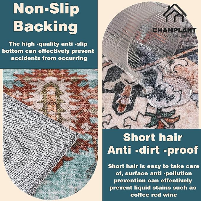 Area Rug 5'x7' Black-Purple Khaki Washable Vintage Traditional Floor Cover Thin Retro Kitchen Indoor Distressed Non Slip Carpet for Living Room Bedroom Dining Room