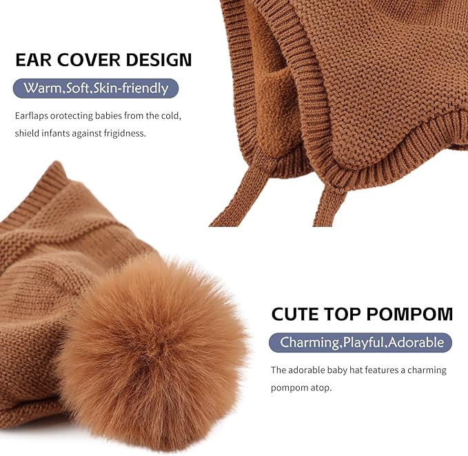 Basic Winter Baby Beanie Gloves Boys Girls Knitted Hat Pompom Kids Earflap Hats Warm Infant Toddler Beanie Mittens Set