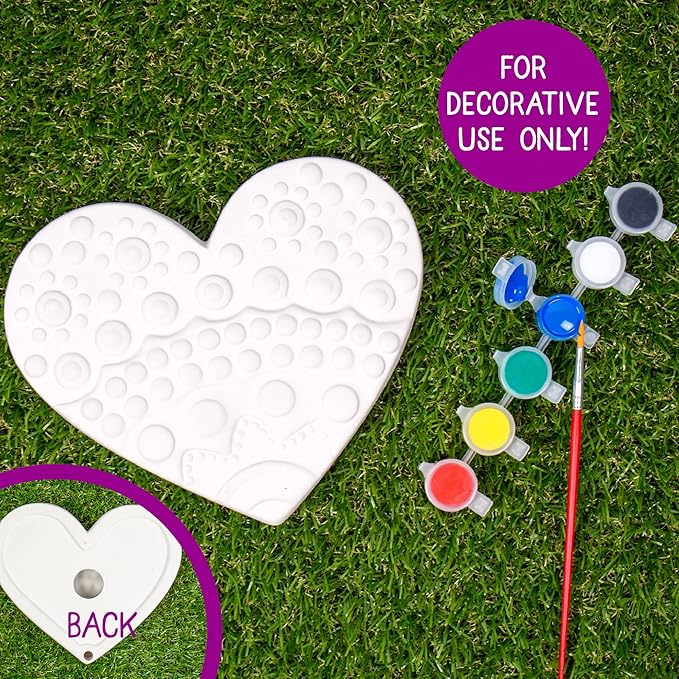 Creative Roots Mosaic Heart Stepping Stone, Includes 7-Inch Ceramic Stepping Stone & 6 Vibrant Paints, Mosaic Stepping Stone Kit, Paint Your Own, DIY Stepping Stone Kit for Kids Ages 8+