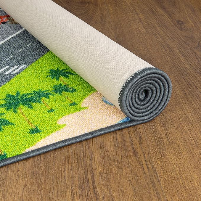 KC Cubs 5x7 City Streets Car Road Rug – Educational Non-Slip Play Mat for Kids, Toddlers, Nursery, Classroom, Playroom, Baby Daycare, Boy Girl Carpet