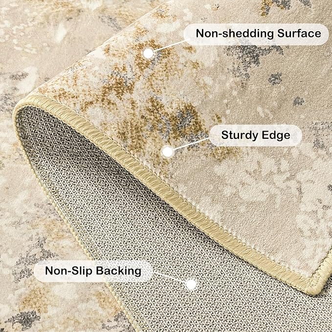 Kelarea 4x6 Rug for Living Room, Beige Washable Non-Slip Rugs, Low Pile Soft Modern Abstract Carpet for Bedroom, Kitchen, Dining Room, Classroom, Dorm, Nursery, Home Office