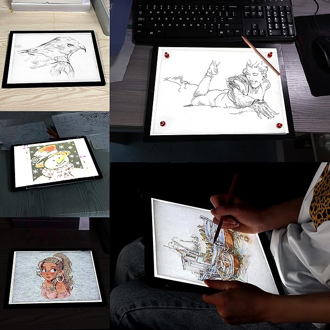 A4 Wireless Battery Powered Light Pad, TOHETO Tracing Light Box Dimmable Brightness Rechargeable LED Light Board Portable Cordless Copy Board for Artist Drawing Sketching X-ray Viewing