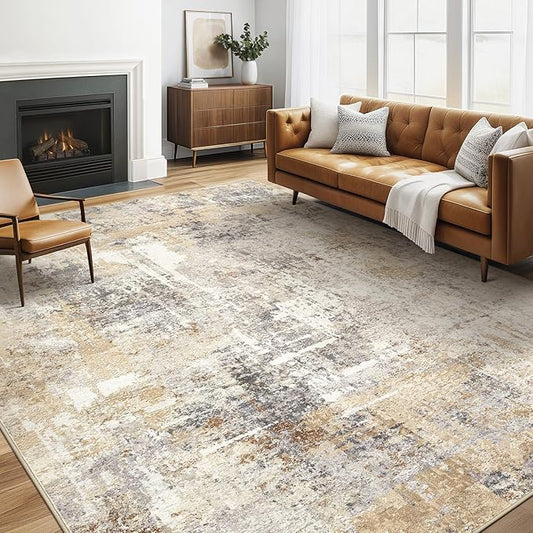Area Rug Living Room Rugs: 5x7 Washable Large Abstract Modern Soft Stain Resistant Indoor Floor Non Slip Accent Carpet for Bedroom Nursery Playroom Dining Room Office Dorm Home House- Gray Gold
