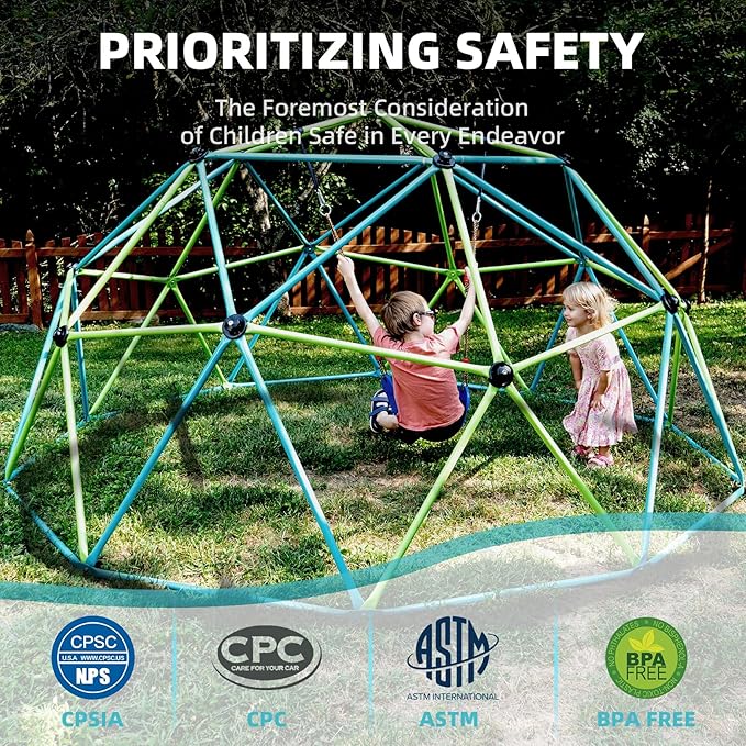 Climbing Dome, 10FT Jungle Gym with Swing for Kids 3 to 10 Outdoor Play Equipment, Supports 800lbs Toddler Play Set, Anti-Rust & Easy Assembly, Gift for Boys Girls (Yellow & Blue)