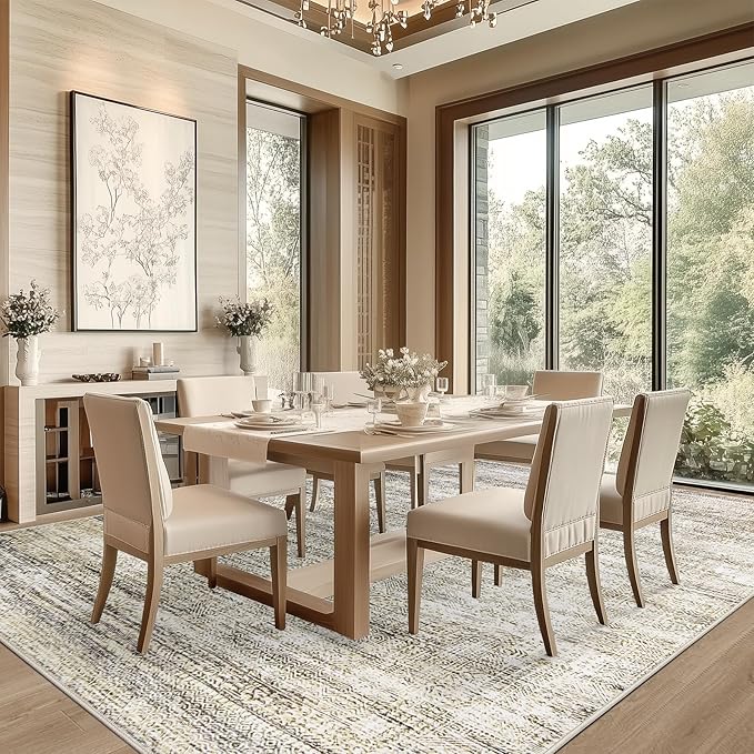 5x7 Area Rug Living Room Rugs - Washable Rug Large Modern Abstract Soft Thin Carpets Indoor Floor No Slip Vintage Carpet for Bedroom Under Dining Table Nursery Home Office Decor Nature