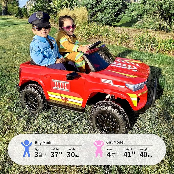 12V 7Ah Electric Fire Truck Ride-On Toy for Big Kids, 2 Seater Kids Ride on Car SUV w/Remote Control, Bluetooth - Red