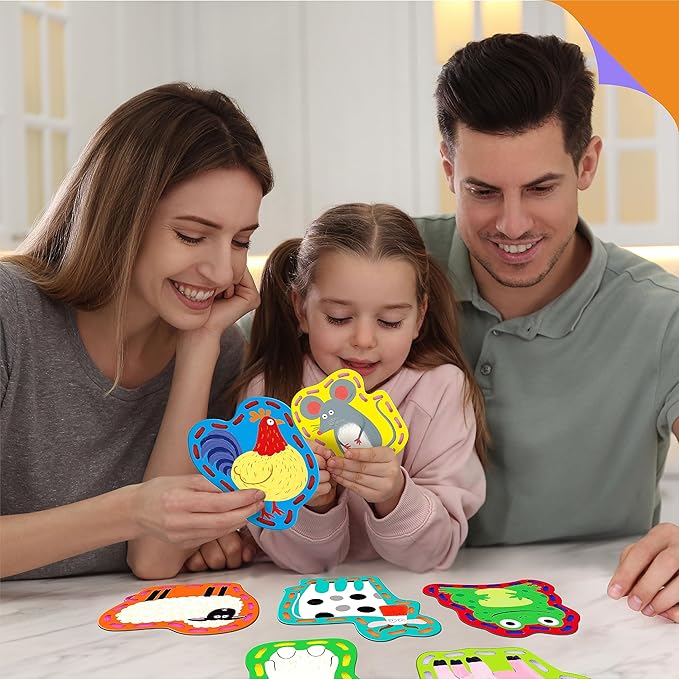 9 Pieces Kids Lacing Cards, Double Sided Sewing Cards in 9 Farm Themed Cards with 9 Colorful Laces, Imagination Development Lacing Toys Games for Children Educational and Learning Activity