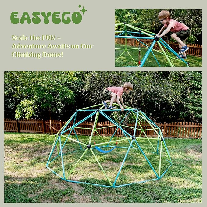 Climbing Dome, 10FT Jungle Gym with Swing for Kids 3 to 10 Outdoor Play Equipment, Supports 800lbs Toddler Play Set, Anti-Rust & Easy Assembly, Gift for Boys Girls (Yellow & Blue)