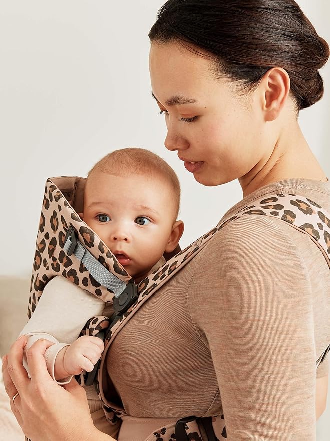 BabyBjörn Baby Carrier Mini, Cotton, Beige/Leopard | Newborn Carrier (7-25 lbs), Ergonomic, Easy-to-Use