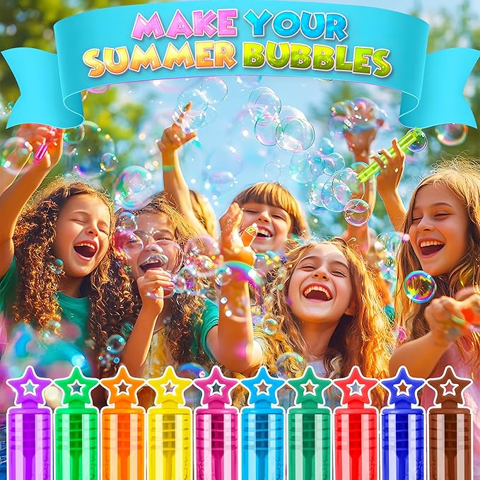 100 PCS Bubble Wands for Kids, 10 Colors Bulk Bubble Wand with Star Top, Perfect for Birthday, Carnival, Summer Outdoor Toys,Goody Bags Stuffer,Prize,Party Favors, Wedding