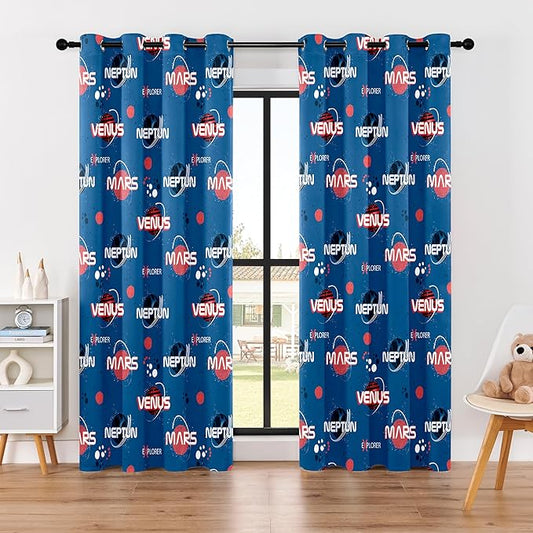 Kids Space Mars Blackout Curtains - 100% Blackout, Thermal Insulated, Noise Reducing,Bring The Cosmos Closer to Kids Room, 2 Panels (Planet Parade, W52×L84)
